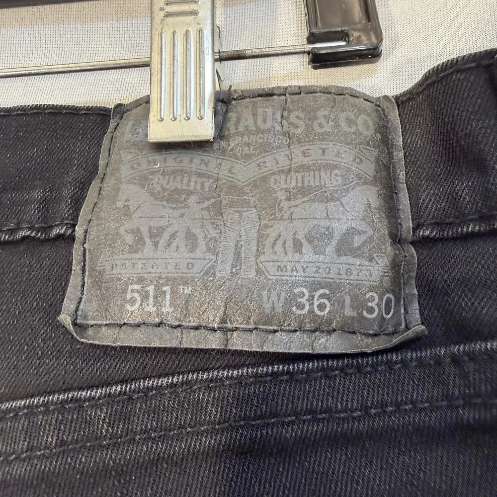 Levi's‎ 511 Jeans Tapered Leg Mens 36x30 Black Stretch Denim Light Distressed